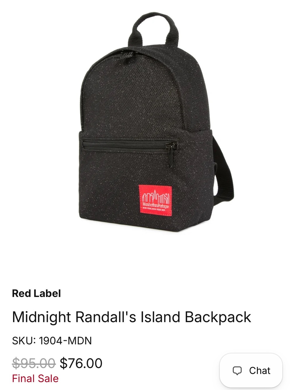 Manhattan Portage Red Label Midnight Randall's Island Small Black Backpack